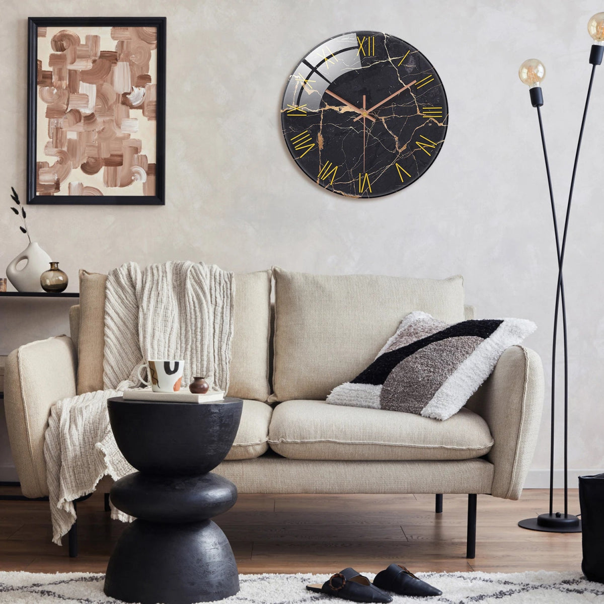 Horloge Murale Vintage Luxe Marbre Noir - Louise Vintage