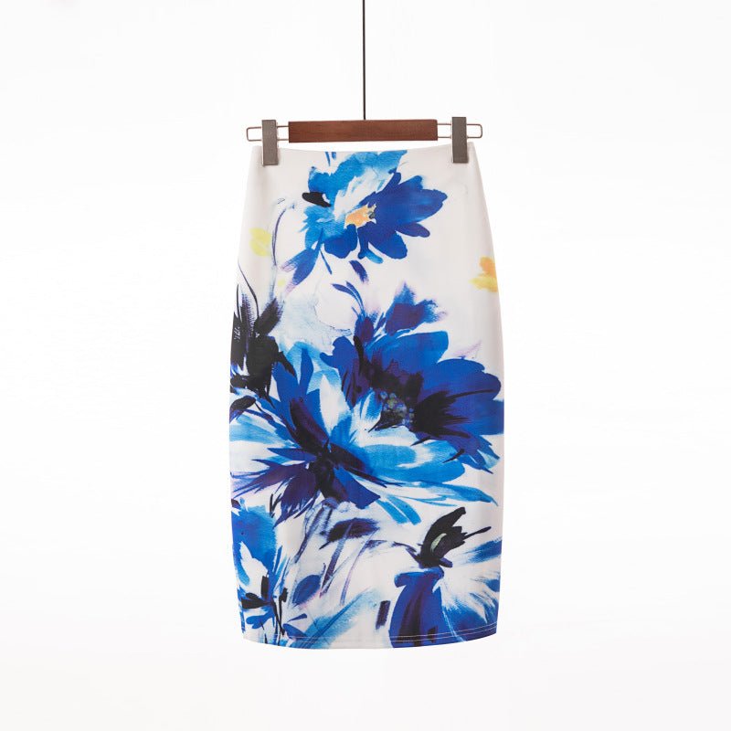 Jupe Crayon Vintage Fleur Bleu - Louise Vintage