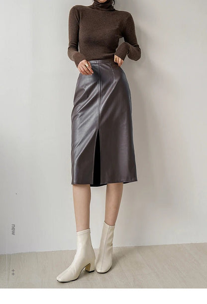 Jupe Vintage Simili Cuir Marron - Louise Vintage