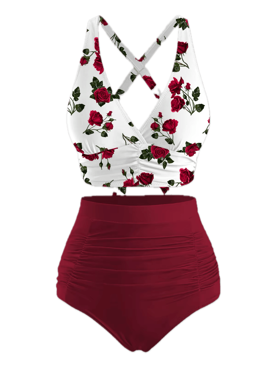 Maillot de Bain Shorty Vintage Rouge et Bleu - Louise Vintage