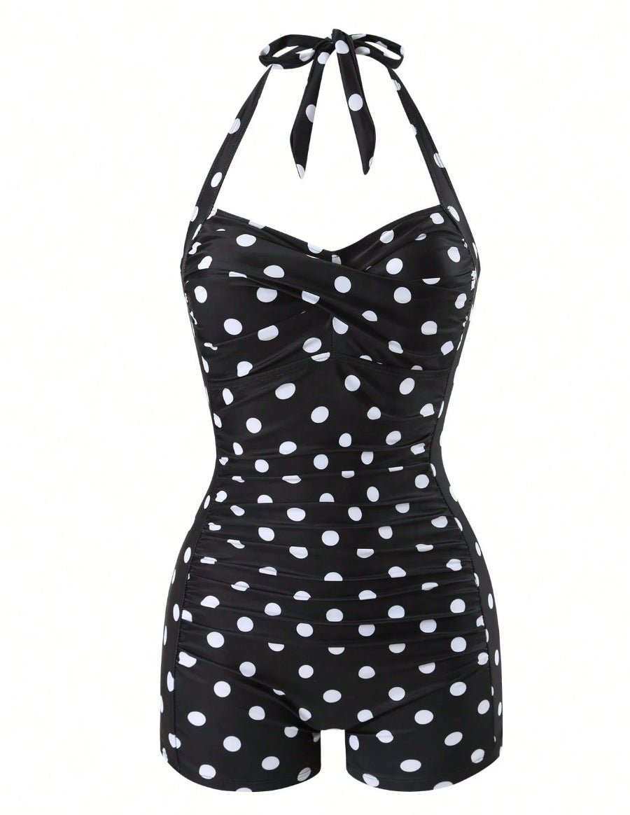 Maillot de Bain une Piece Vintage Noir Pois - Louise Vintage