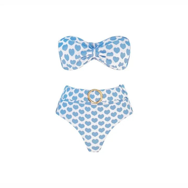 Maillot de Bain Vintage Bikini Taille Haute Bleus - Louise Vintage