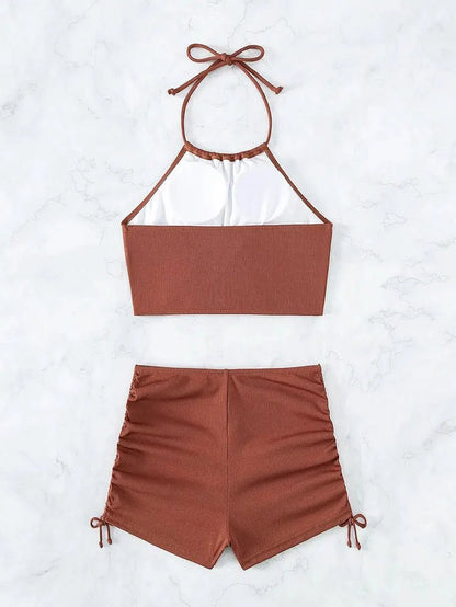 Maillot de bain Vintage Bikini taille haute Marron - Louise Vintage
