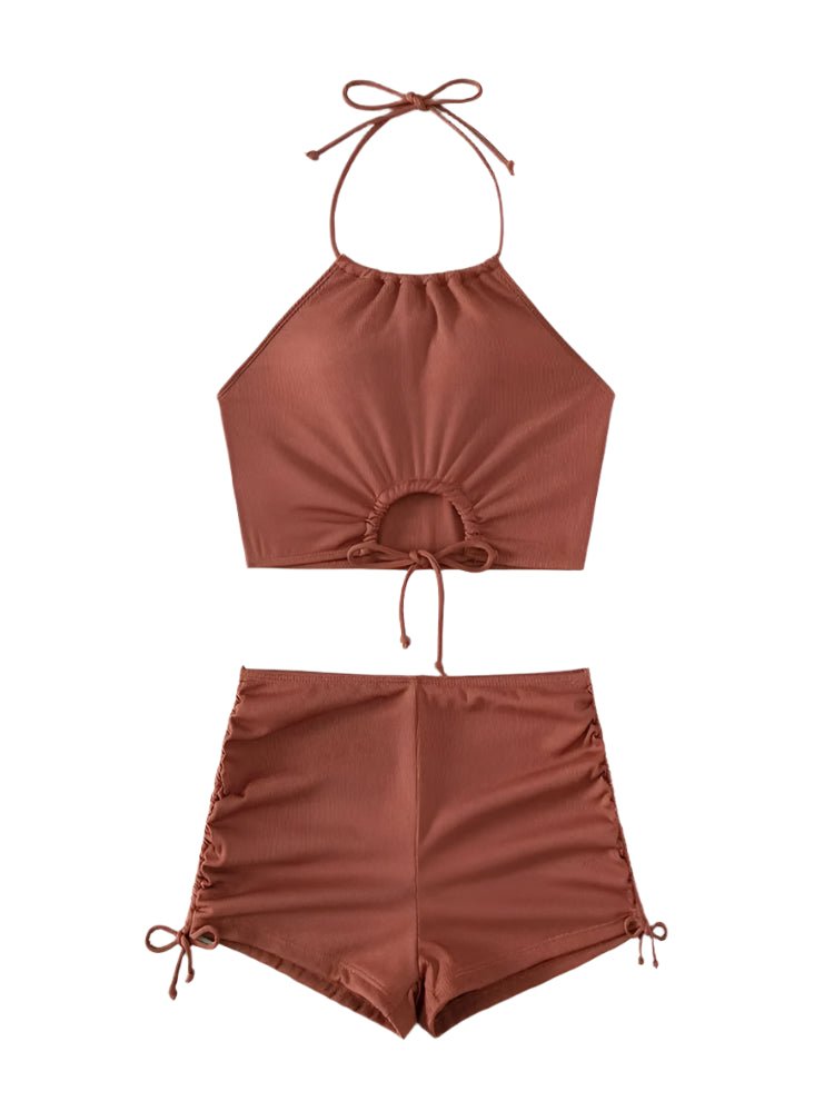 Maillot de bain Vintage Bikini taille haute Marron - Louise Vintage