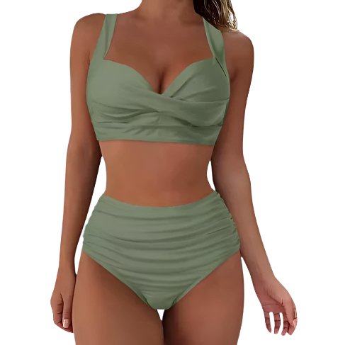 Maillot de Bain Vintage Volant Blanc Vert - Louise Vintage