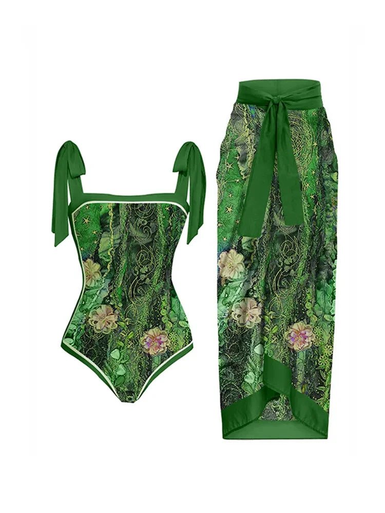 Maillot de Bain Vintage Volant Fleurs Vert - Louise Vintage