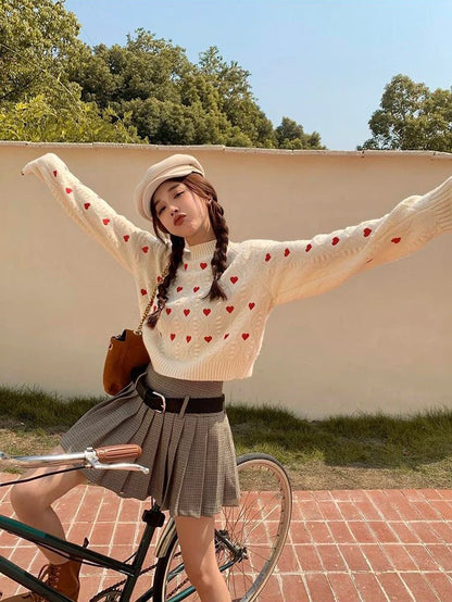 Pull Manches Longues Coeurs Rose - Louise Vintage