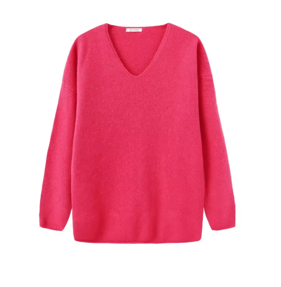 Pull Vintage Col en V Coupe Droite Rose - Louise Vintage