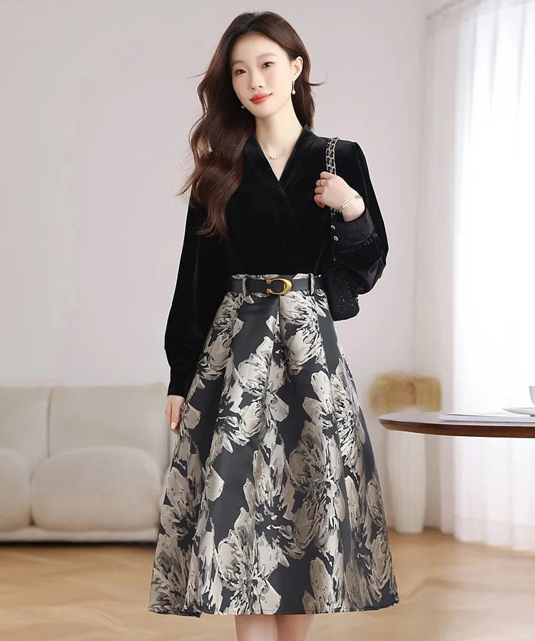 Robe 40s Fleurs Noires - Louise Vintage