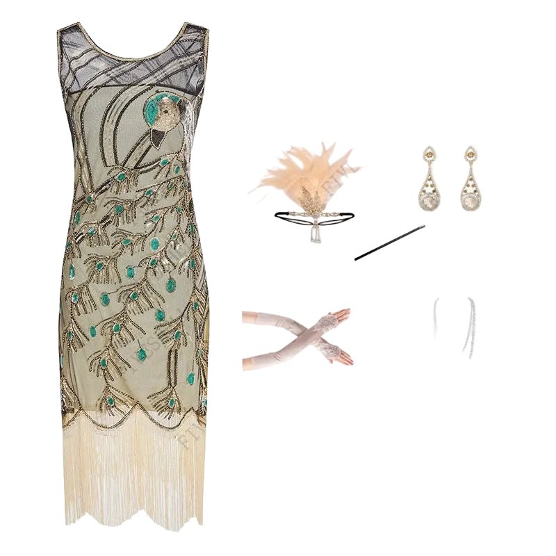 Robe Année 20 Femme Beige (Avec Accessoires) - Louise Vintage
