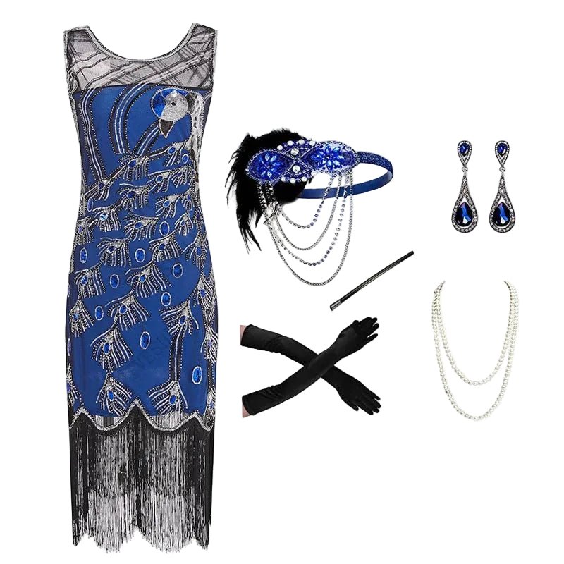 Robe Année 20 Femme Bleu (Avec Accessoires) - Louise Vintage