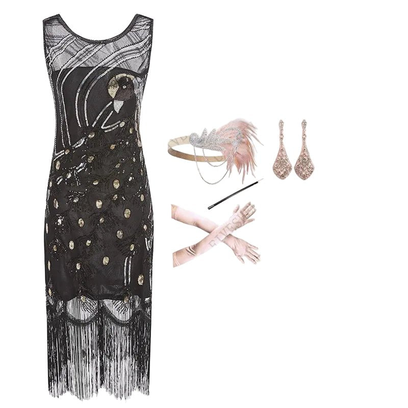 Robe Année 20 Femme Noire (Avec Accessoires) - Louise Vintage