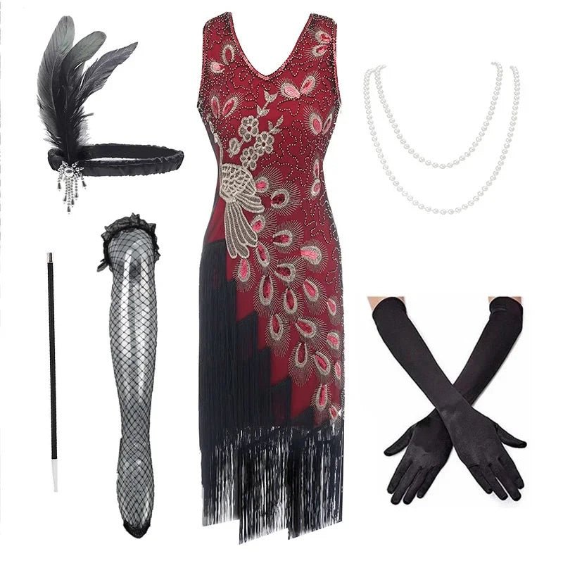 Robe Année 20 Femme Rouge (Avec Accessoires) - Louise Vintage