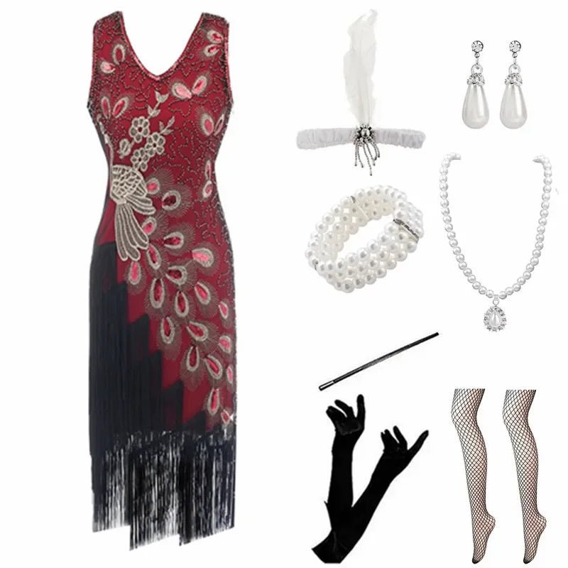 Robe Année 20 Femme Rouge (Avec Accessoires) - Louise Vintage
