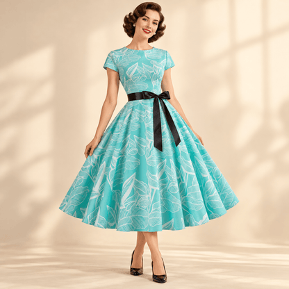 Robe Année 50 Avec Fleurs - Louise Vintage
