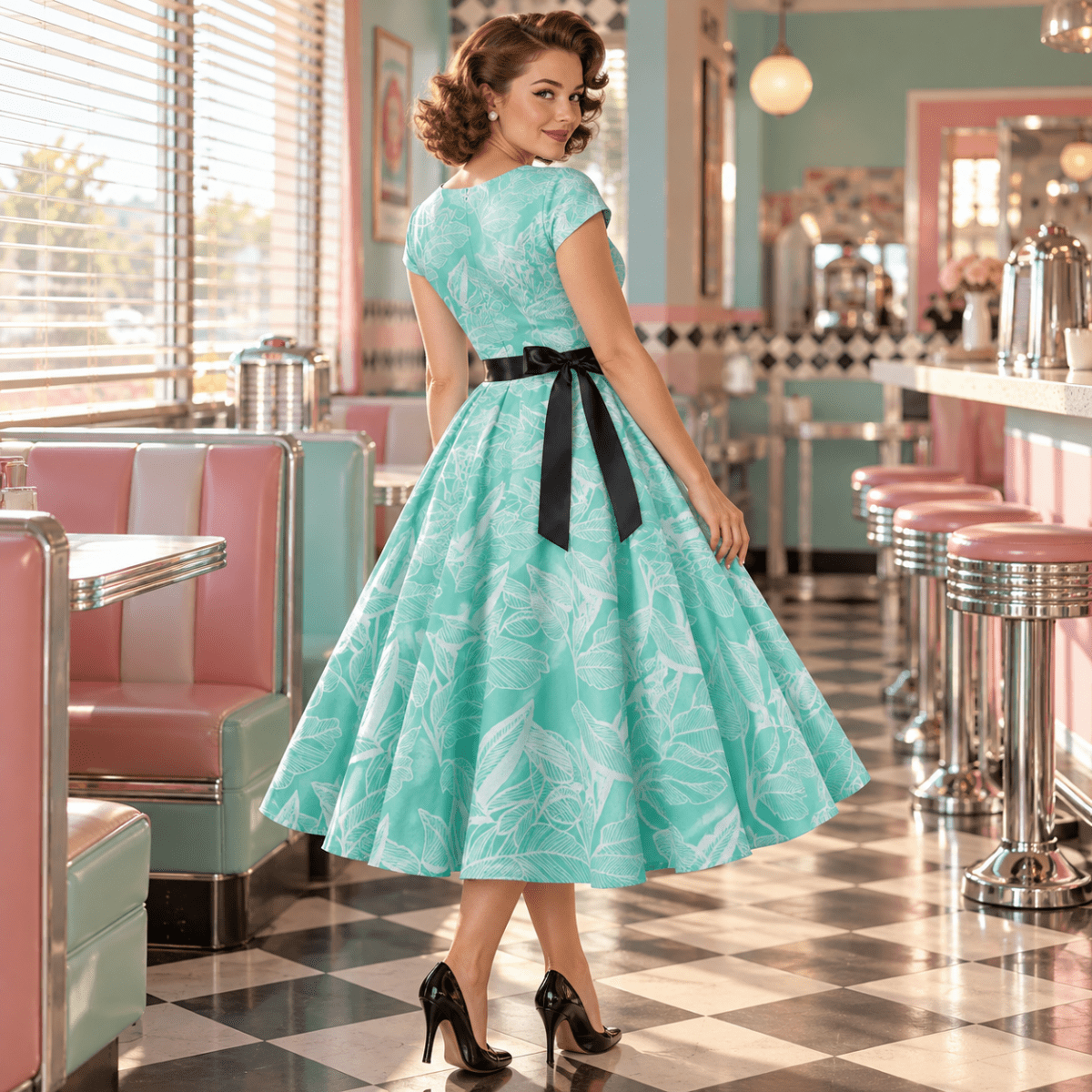 Robe Année 50 Avec Fleurs - Louise Vintage