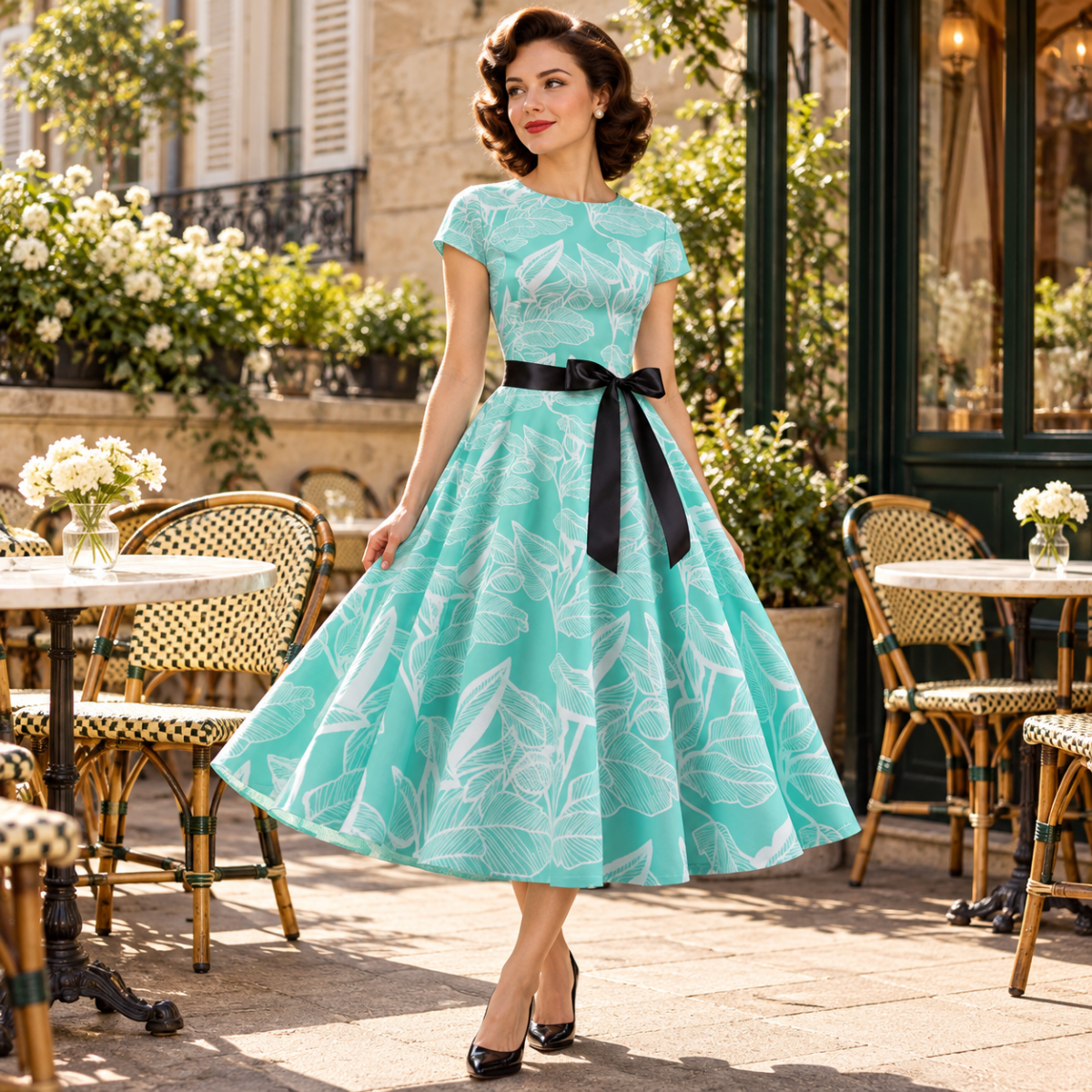 Robe Année 50 Avec Fleurs - Louise Vintage