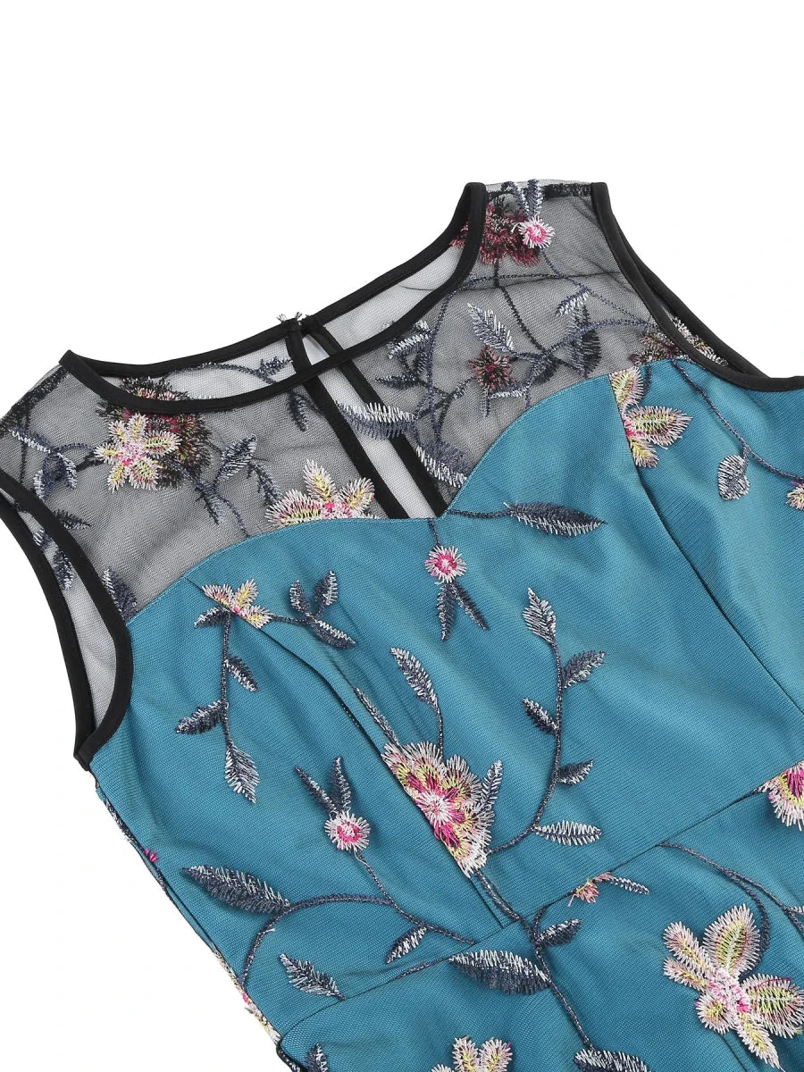 Robe Année 50 Bleu Ciel Fleurie - Louise Vintage