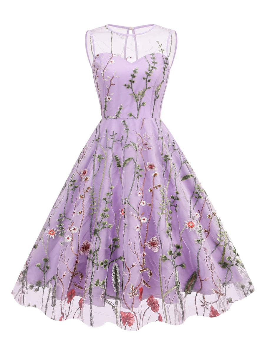Robe Année 50 Evasée Violet - Louise Vintage