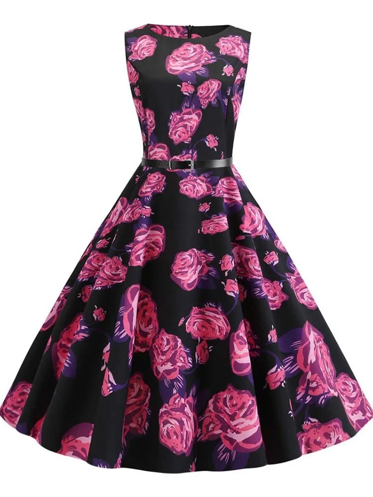 Robe Année 50 Fleur Pois Bleu - Louise Vintage