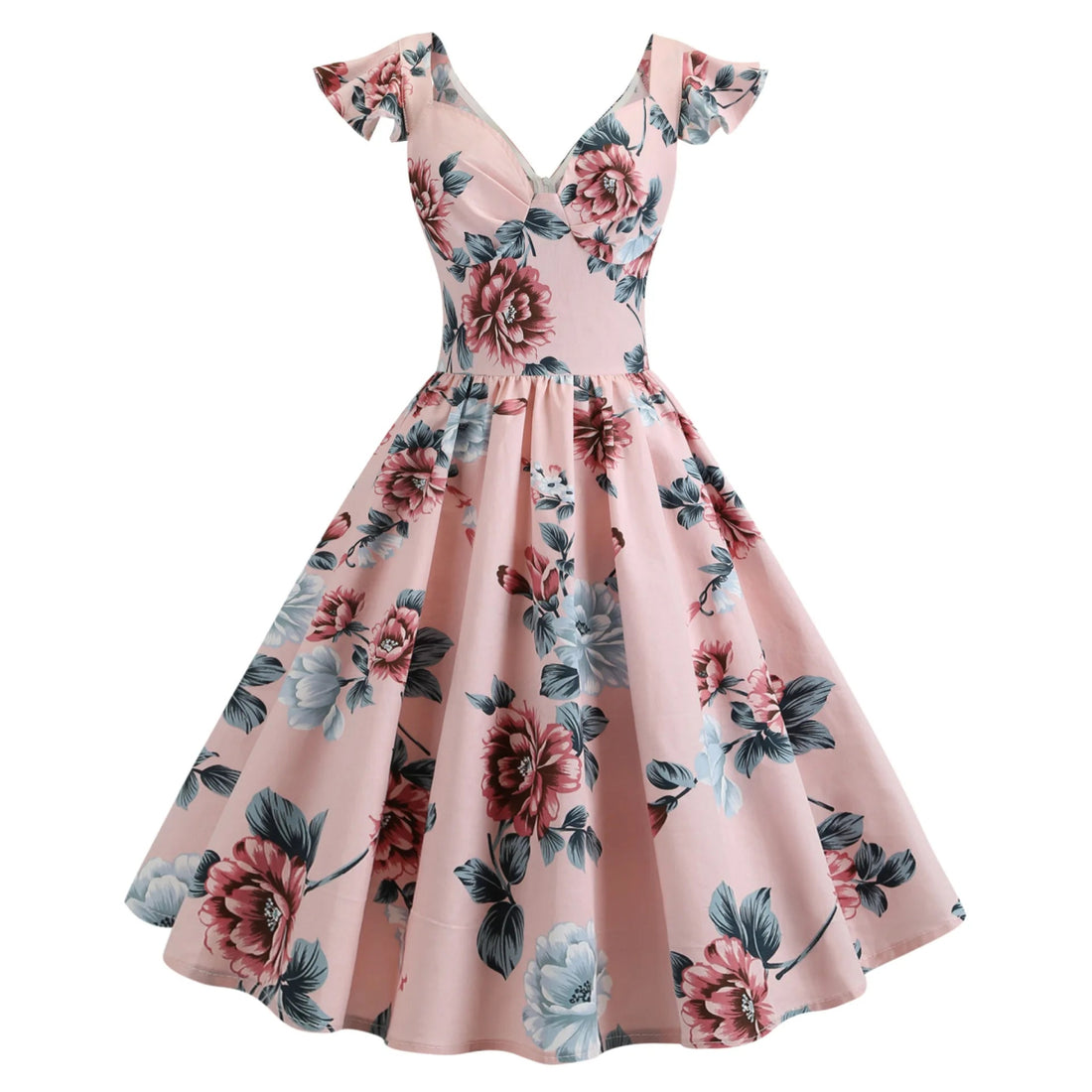 Robe Année 50 Fleur Rose - Louise Vintage
