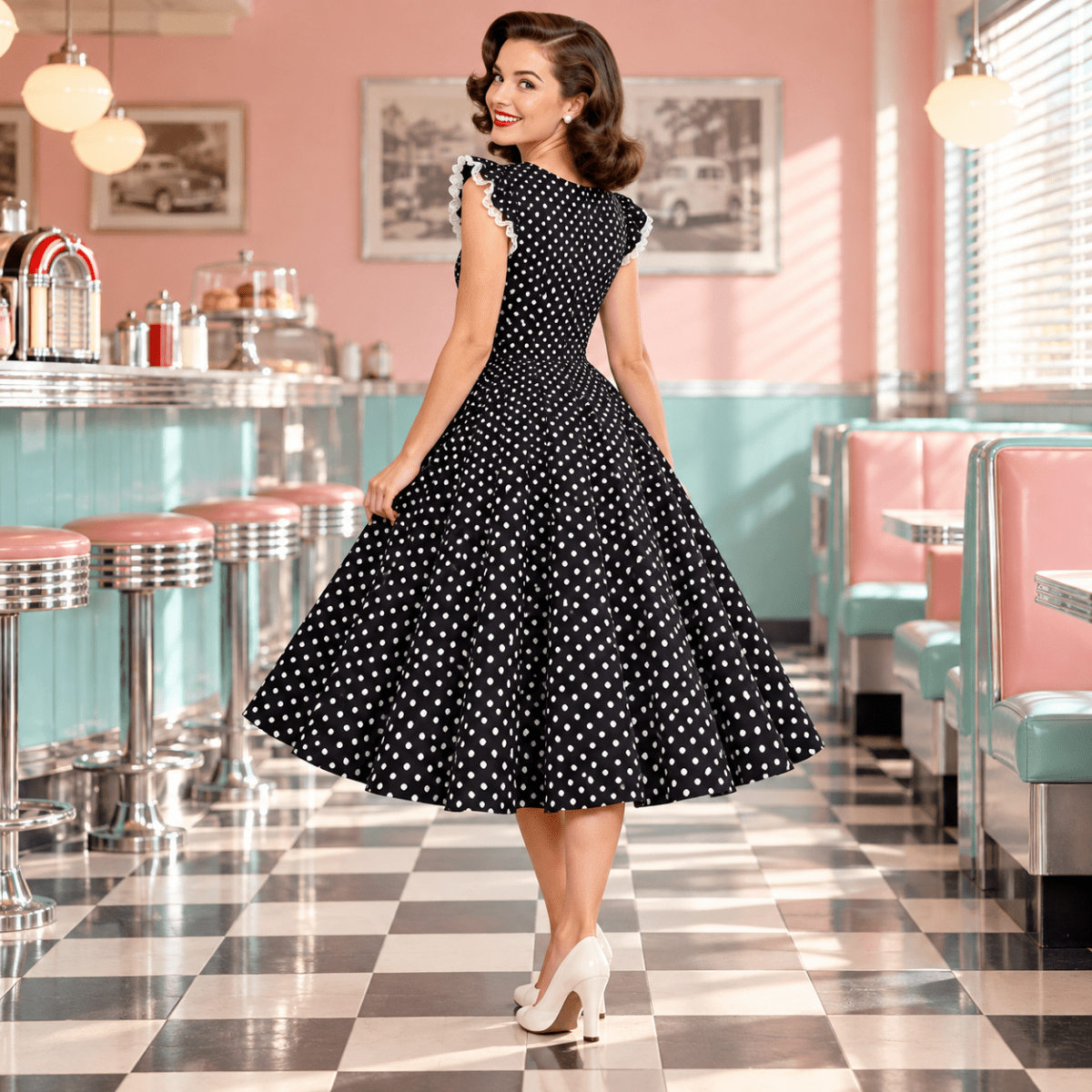Robe Année 50 Noire Pois - Louise Vintage
