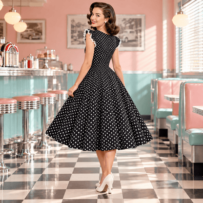 Robe Année 50 Noire Pois - Louise Vintage