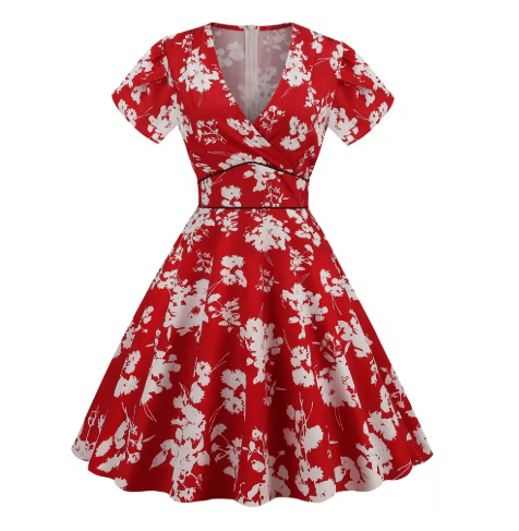 Robe Année 50 pas Cher Rose Rouge - Louise Vintage