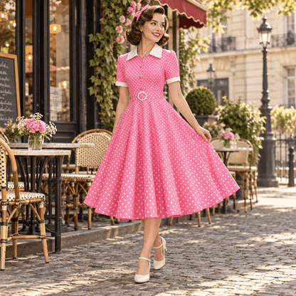 Robe Année 50 Rose Pois - Louise Vintage