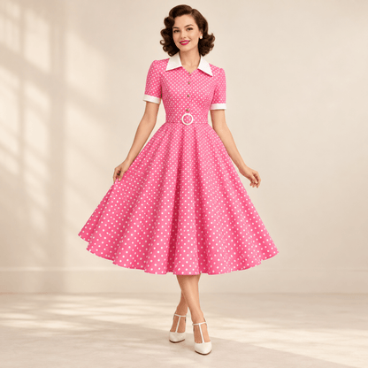 Robe Année 50 Rose Pois - Louise Vintage