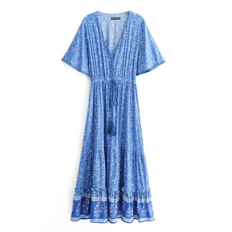 Robe Année 70 Femme Bleue - Louise Vintage