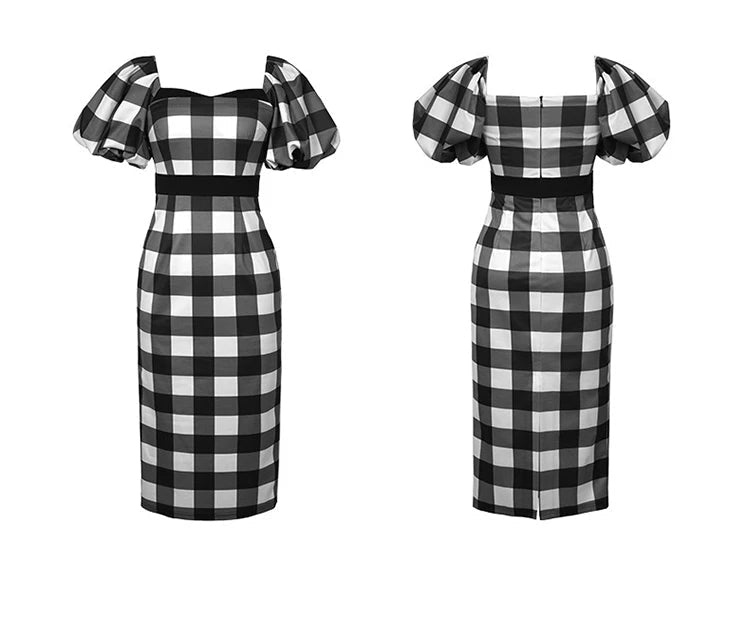 Robe Année 70 Vichy Noire - Louise Vintage