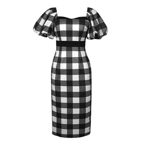 Robe Année 70 Vichy Noire - Louise Vintage