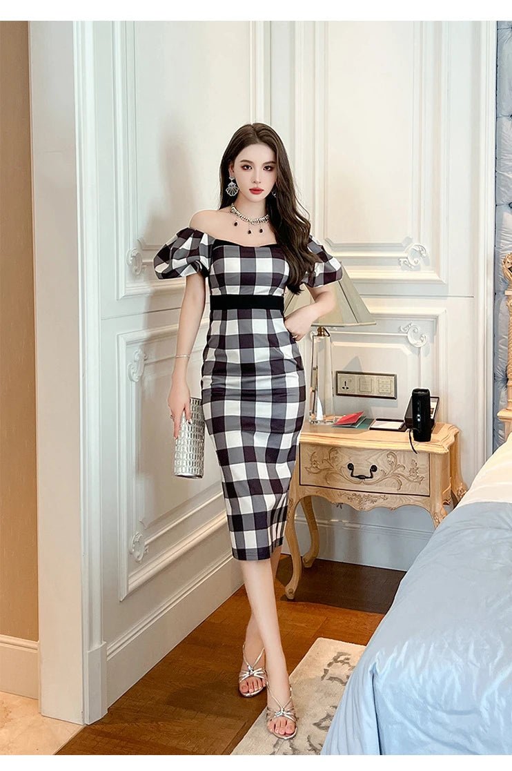 Robe Année 70 Vichy Noire - Louise Vintage