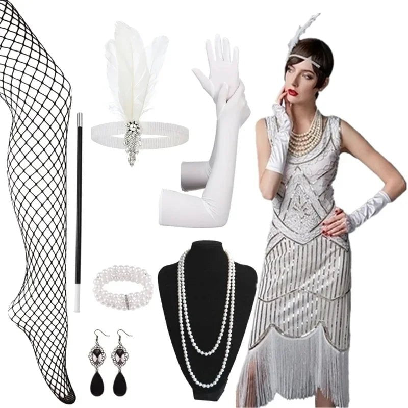 Robe Années 20 Femme Blanc (Avec Accessoires) - Louise Vintage