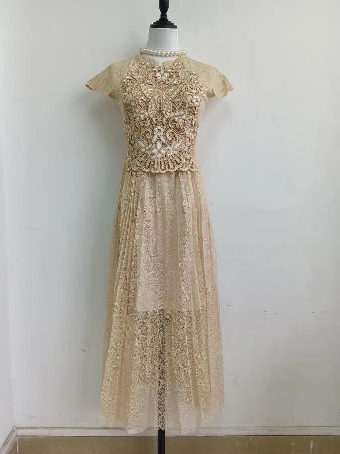 Robe Années 40 Champagne Ajourrée - Louise Vintage