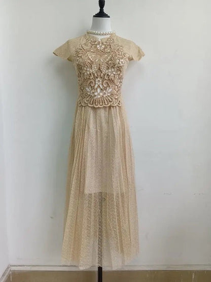 Robe Années 40 Champagne Ajourrée - Louise Vintage