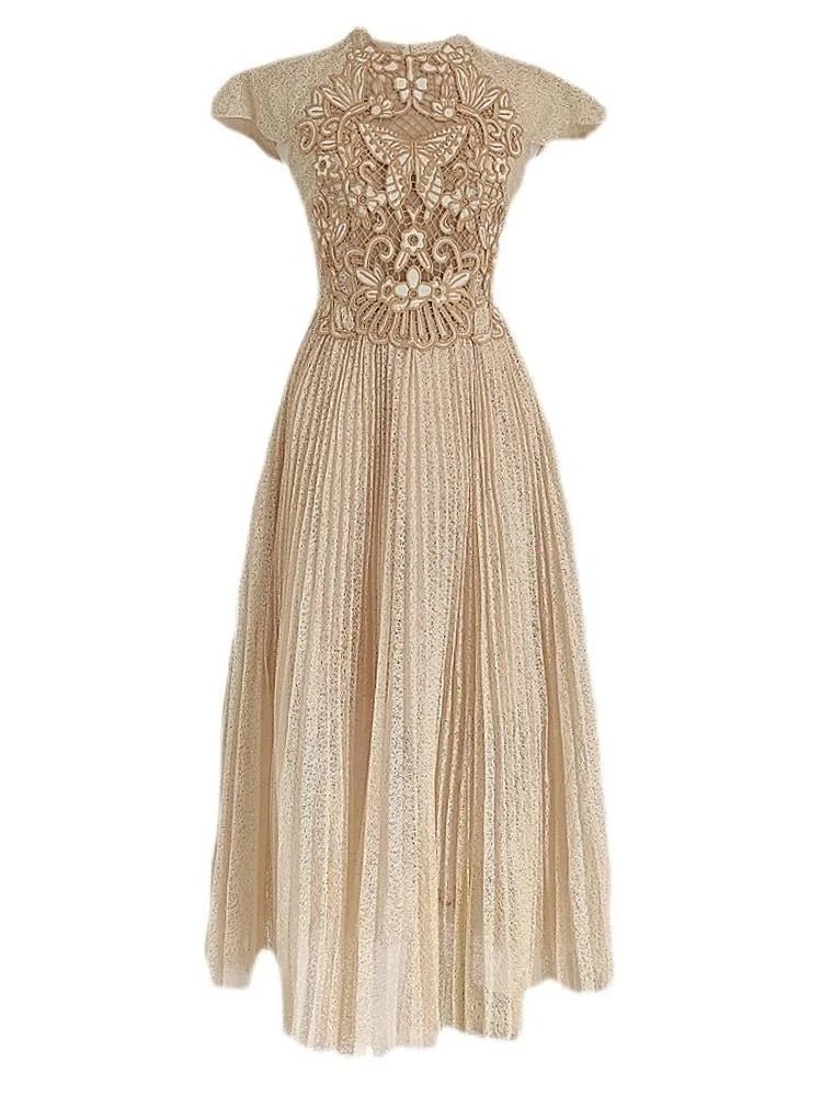Robe Années 40 Champagne Ajourrée - Louise Vintage