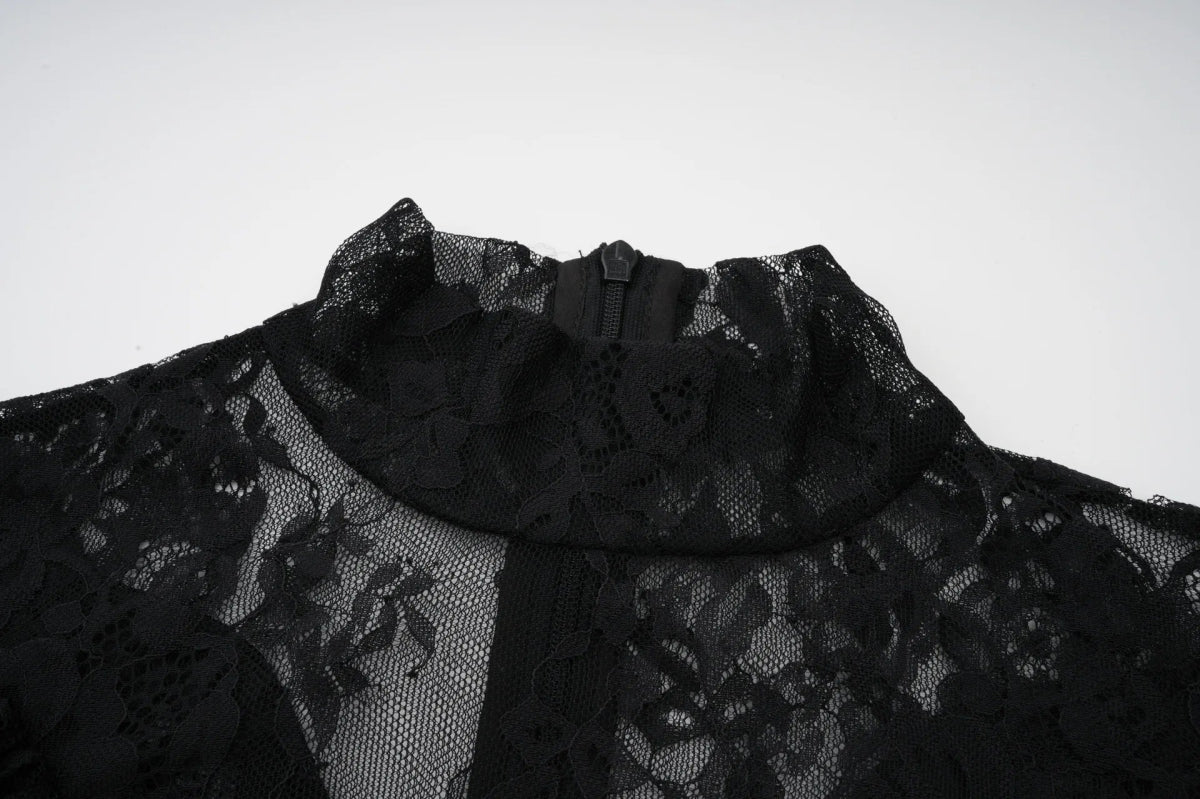 Robe Années 40 Col Montant Noir - Louise Vintage