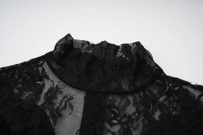 Robe Années 40 Col Montant Noir - Louise Vintage