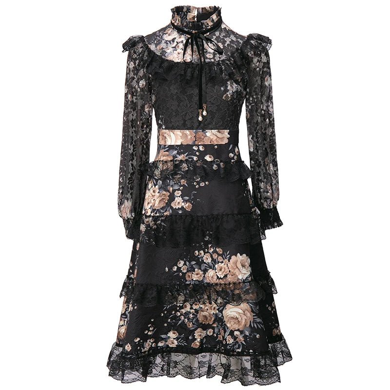 Robe Années 40 Col Montant Noir - Louise Vintage