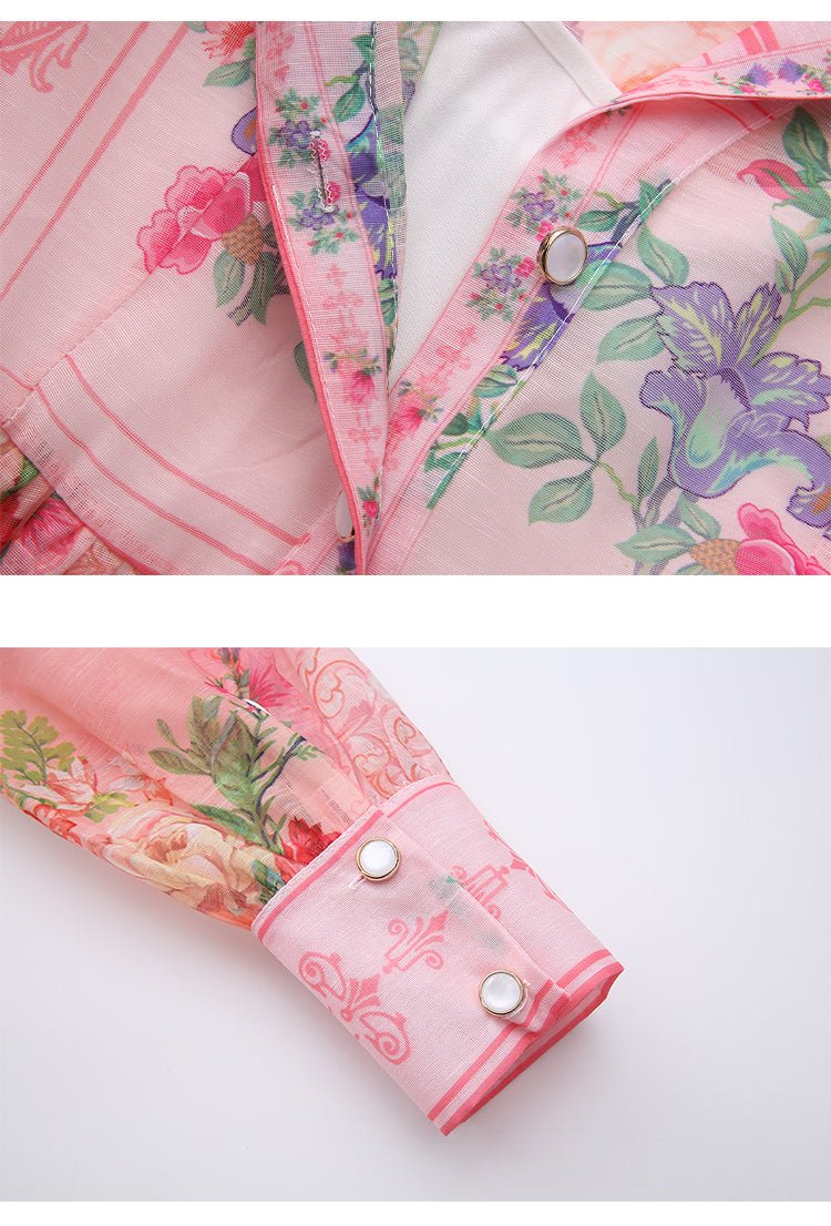Robe Années 40 Taille Haute Rose Fleurs - Louise Vintage