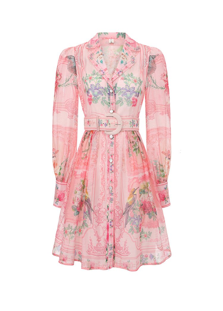 Robe Années 40 Taille Haute Rose Fleurs - Louise Vintage