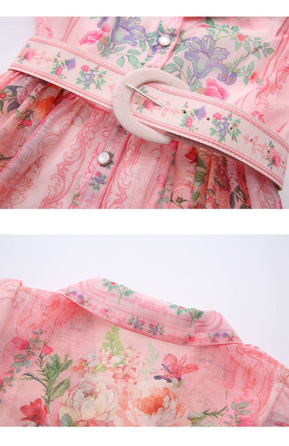 Robe Années 40 Taille Haute Rose Fleurs - Louise Vintage