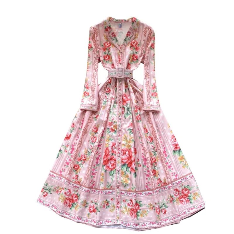 Robe Années 40 Taille Haute Rose Fleurs - Louise Vintage