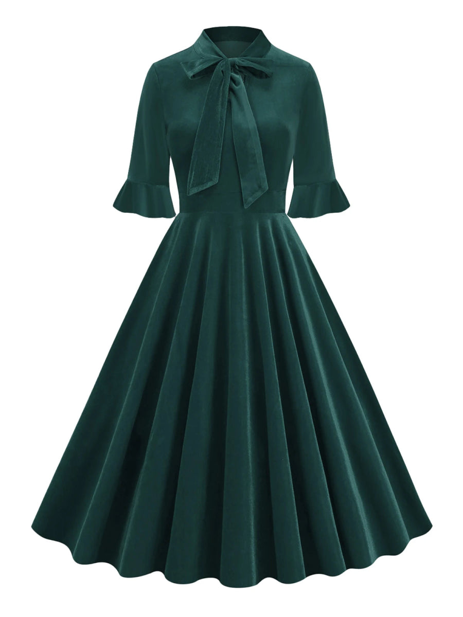 Robe Années 40 Velours Verte - Louise Vintage