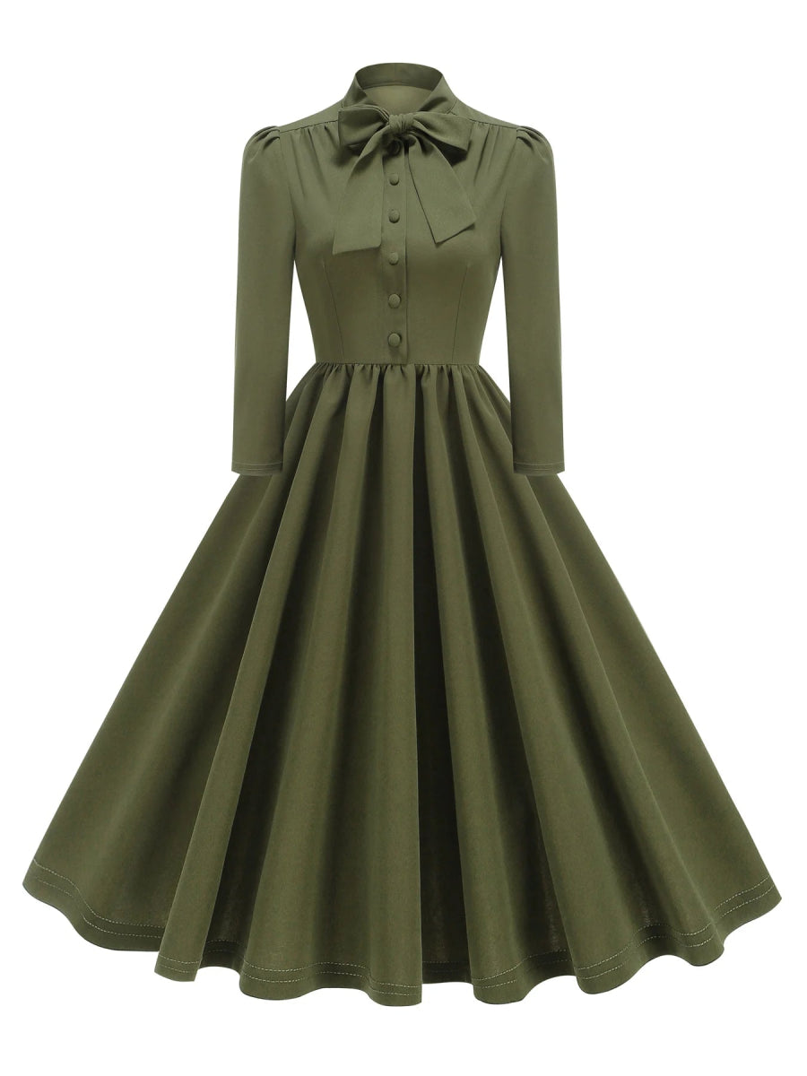 Robe Années 40 Verte Boutons - Louise Vintage