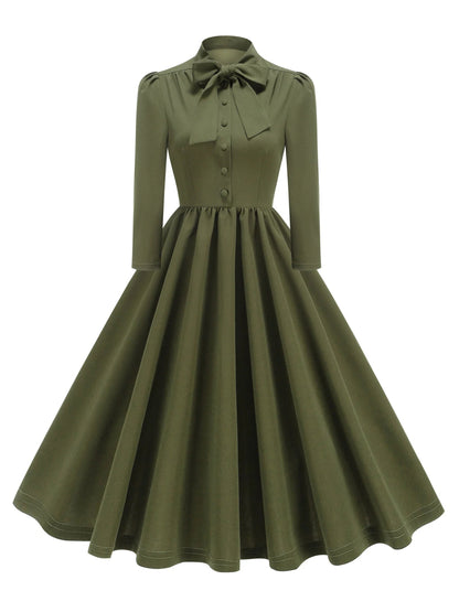 Robe Années 40 Verte Boutons - Louise Vintage