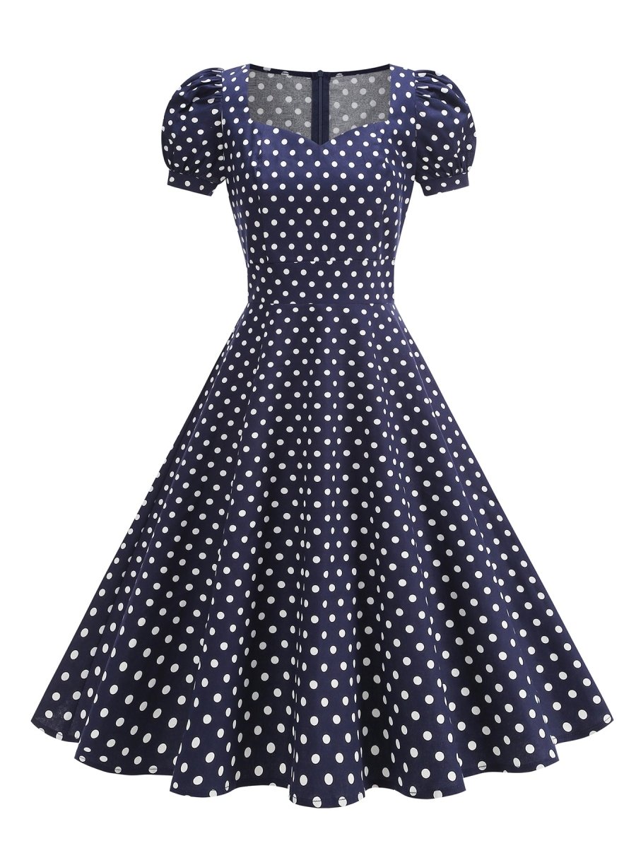 Robe Années 50 Bleu Petits Pois - Louise Vintage