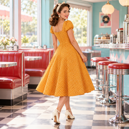 Robe Années 50 Jaune Petits Pois - Louise Vintage